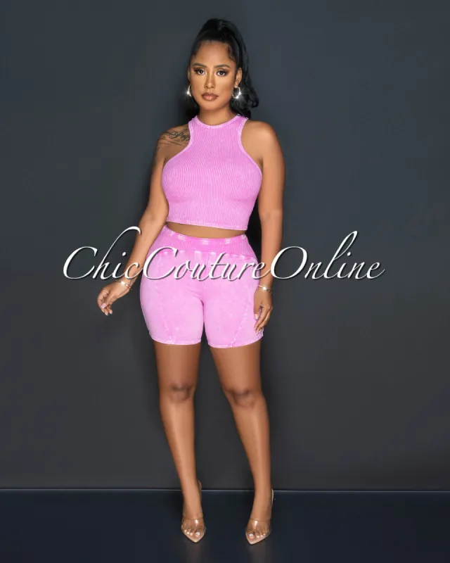 Ryanna Pink Ribbed Crop Top & Shorts Set sold by Chic Couture
