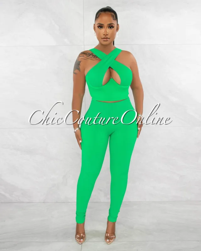 Parice Green Cut-Out Bust Top & Leggings Sculpting Set sold by Chic Couture