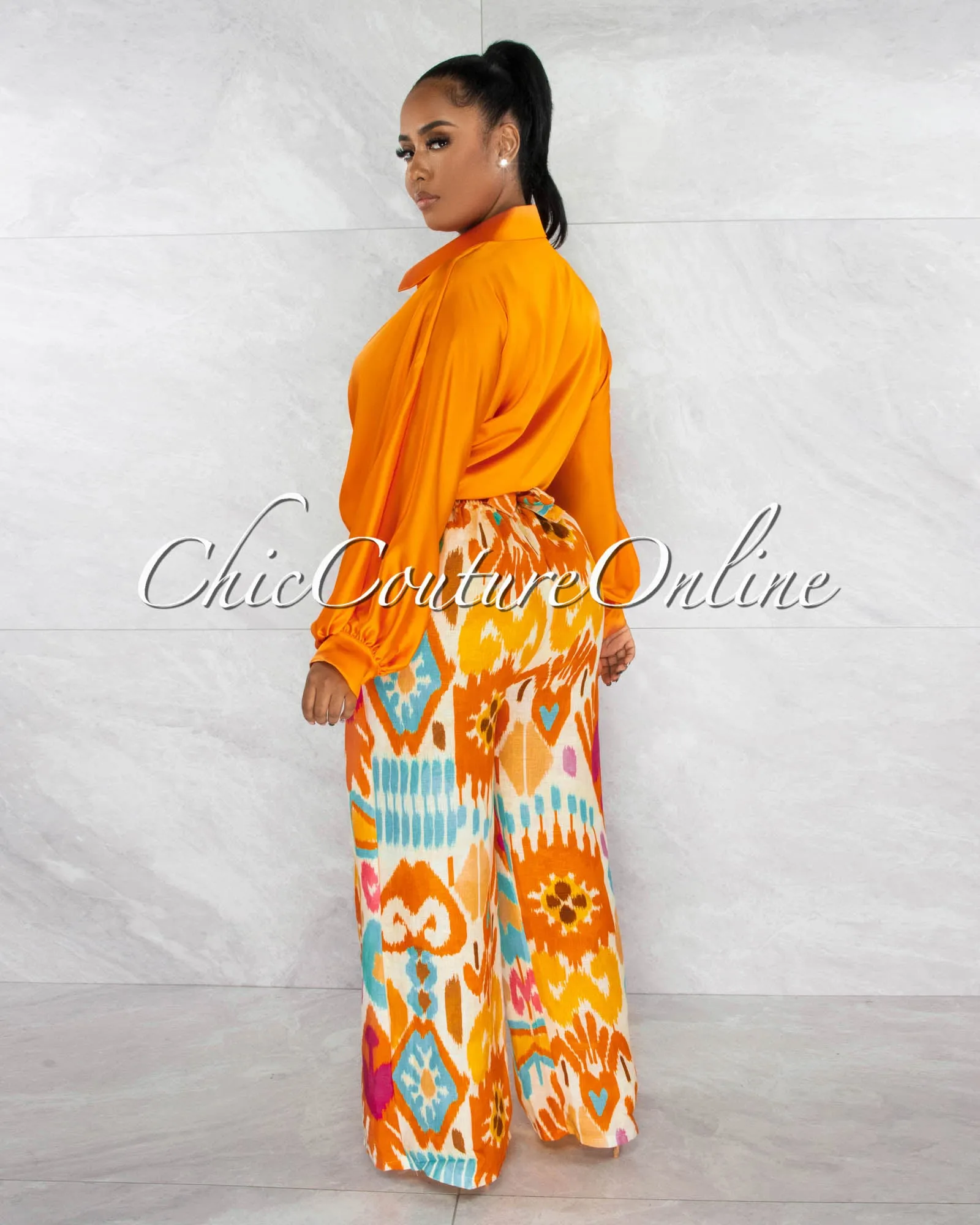 *Pilar Orange Wide Sleeves Silky Blouse sold by Chic Couture product image thumbnail 3
