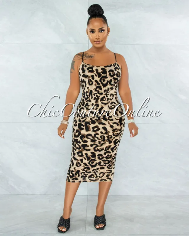 *Tieve Nude Leopard Print Body-Con Midi Dress sold by Chic Couture