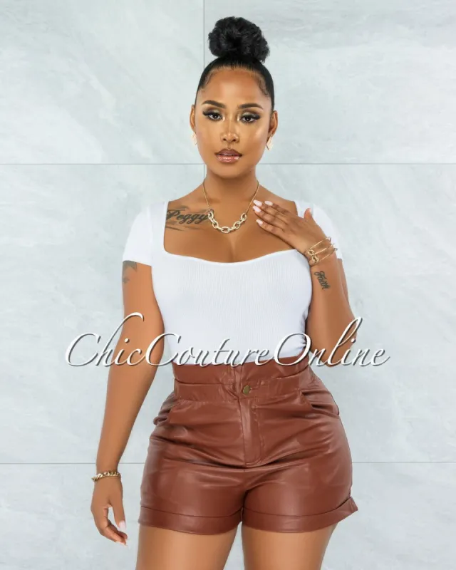 Monique Brown Faux Leather Paper Bag Shorts sold by chic