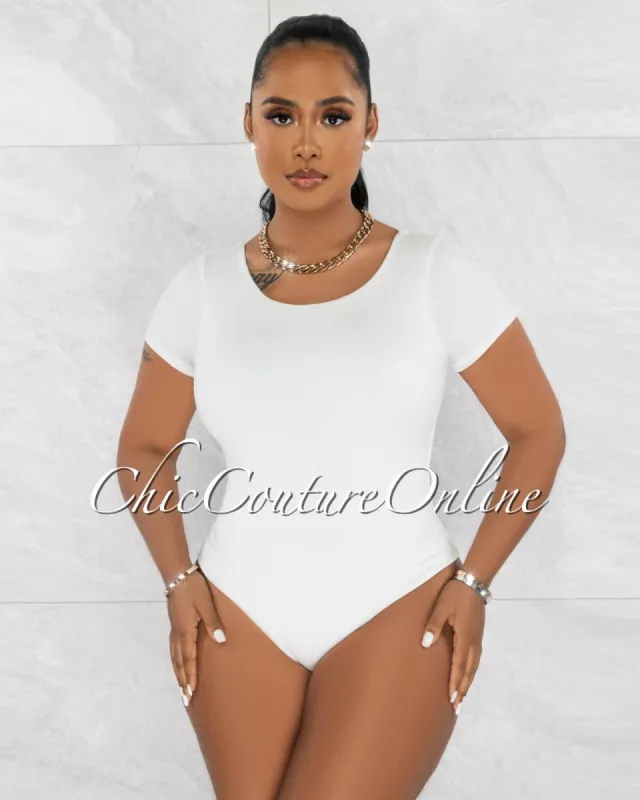 Merla Off-White Short Sleeves Double Lined Bodysuit sold by Chic Couture