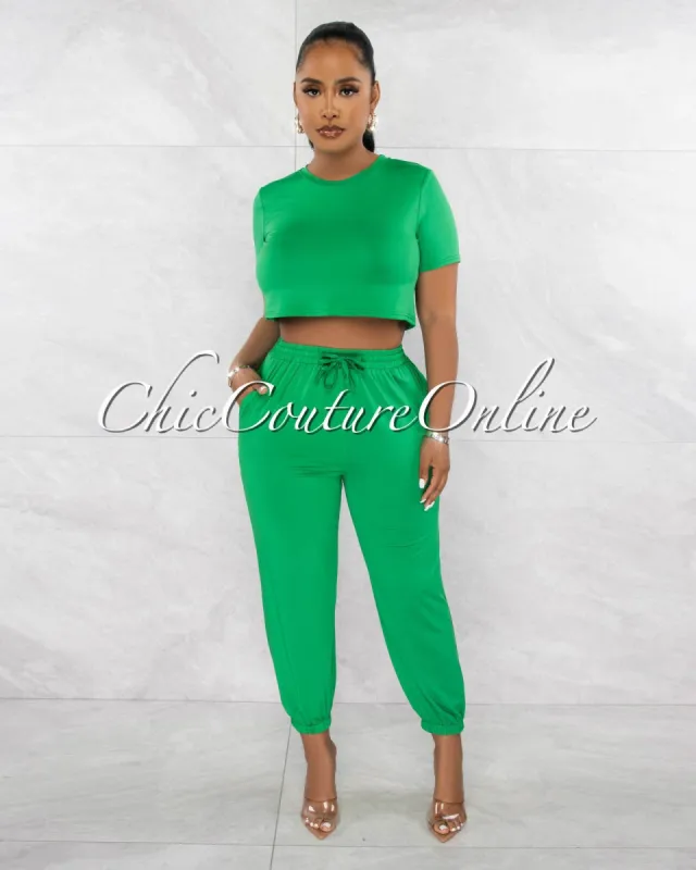Haddie Green Crop Top & Joggers Set sold by Chic Couture