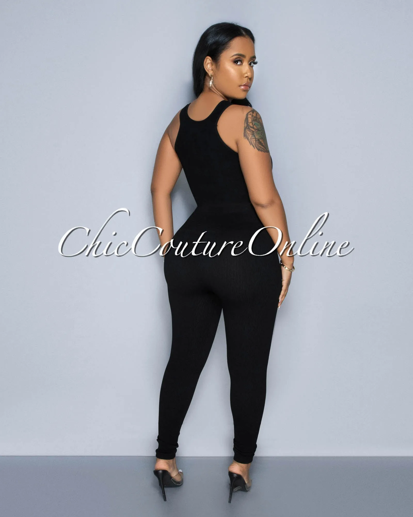 Cindy Black Racer Crop Top & Leggings Sculpting Set sold by Chic Couture product image thumbnail 3