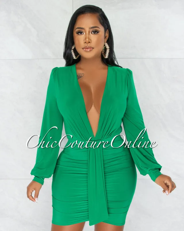 *Umaya Kelly Green Draped Bodysuit & Ruched Skirt Set sold by Chic Couture