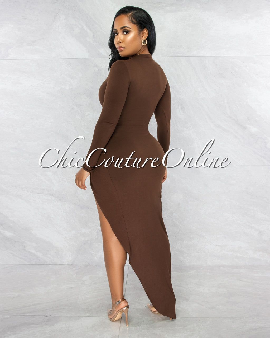 Tendera Brown Cut-Out Side Slit Maxi Dress sold by chic product image thumbnail 6