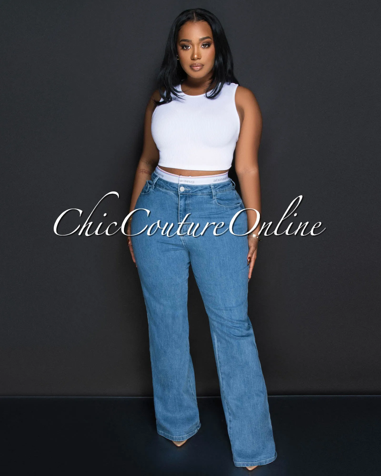 *Franky Medium Denim Wide Legs Jeans sold by Chic Couture