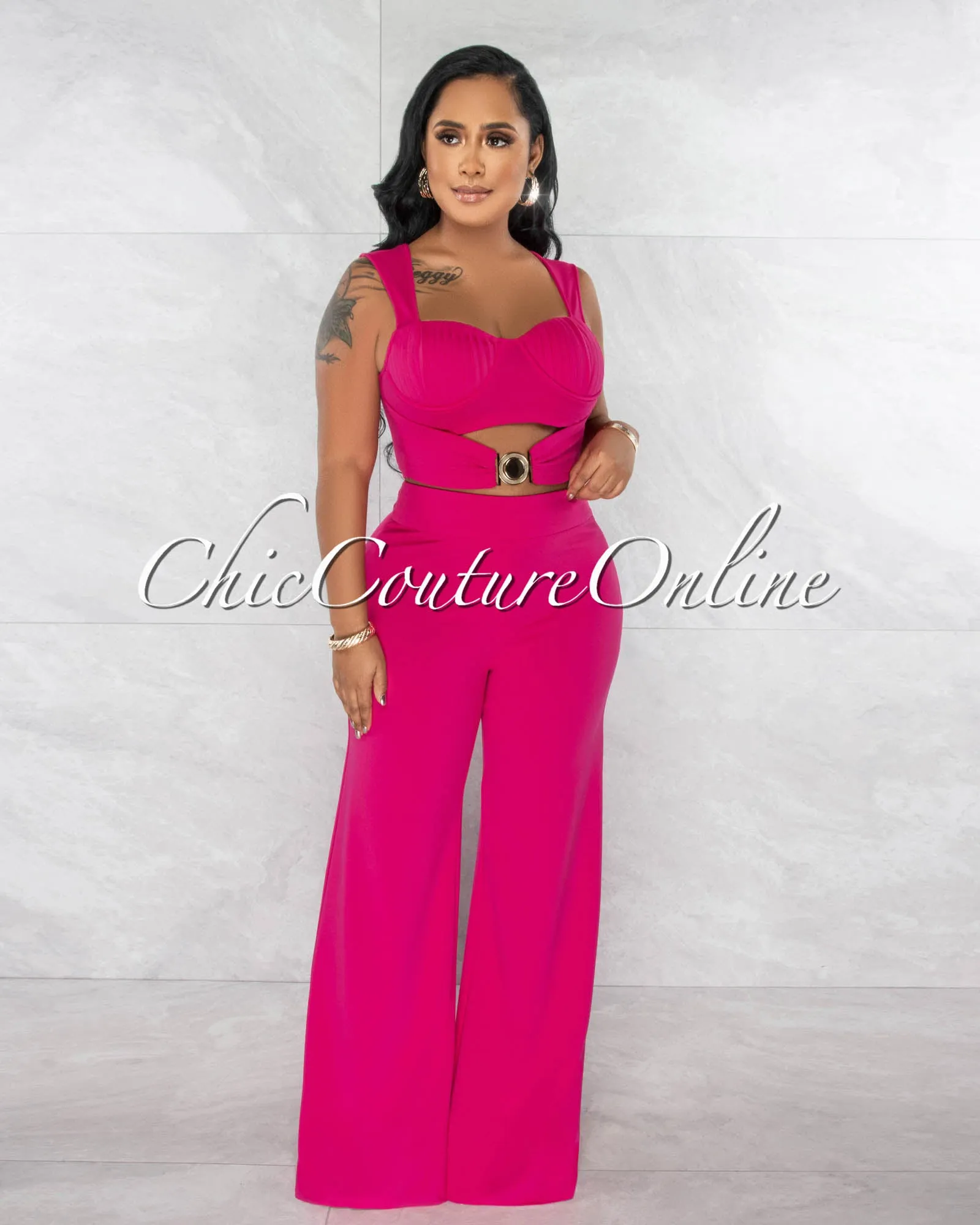 *Brucie Fuchsia Gold Accent Top & Pants Set sold by Chic Couture