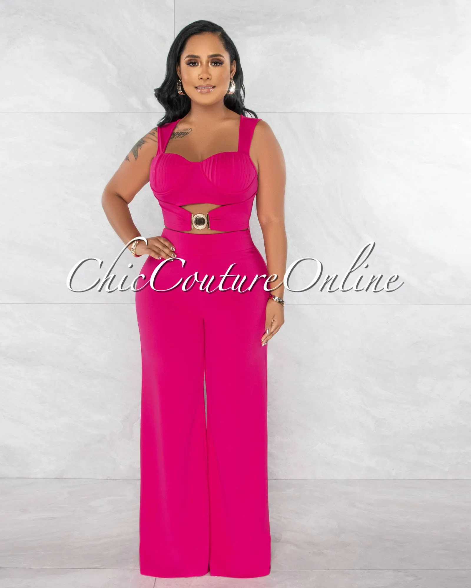*Brucie Fuchsia Gold Accent Top & Pants Set sold by Chic Couture product image thumbnail 2