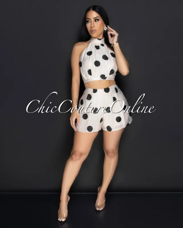 Amos Biege Black Polka Dot Two Piece Set sold by Chic Couture