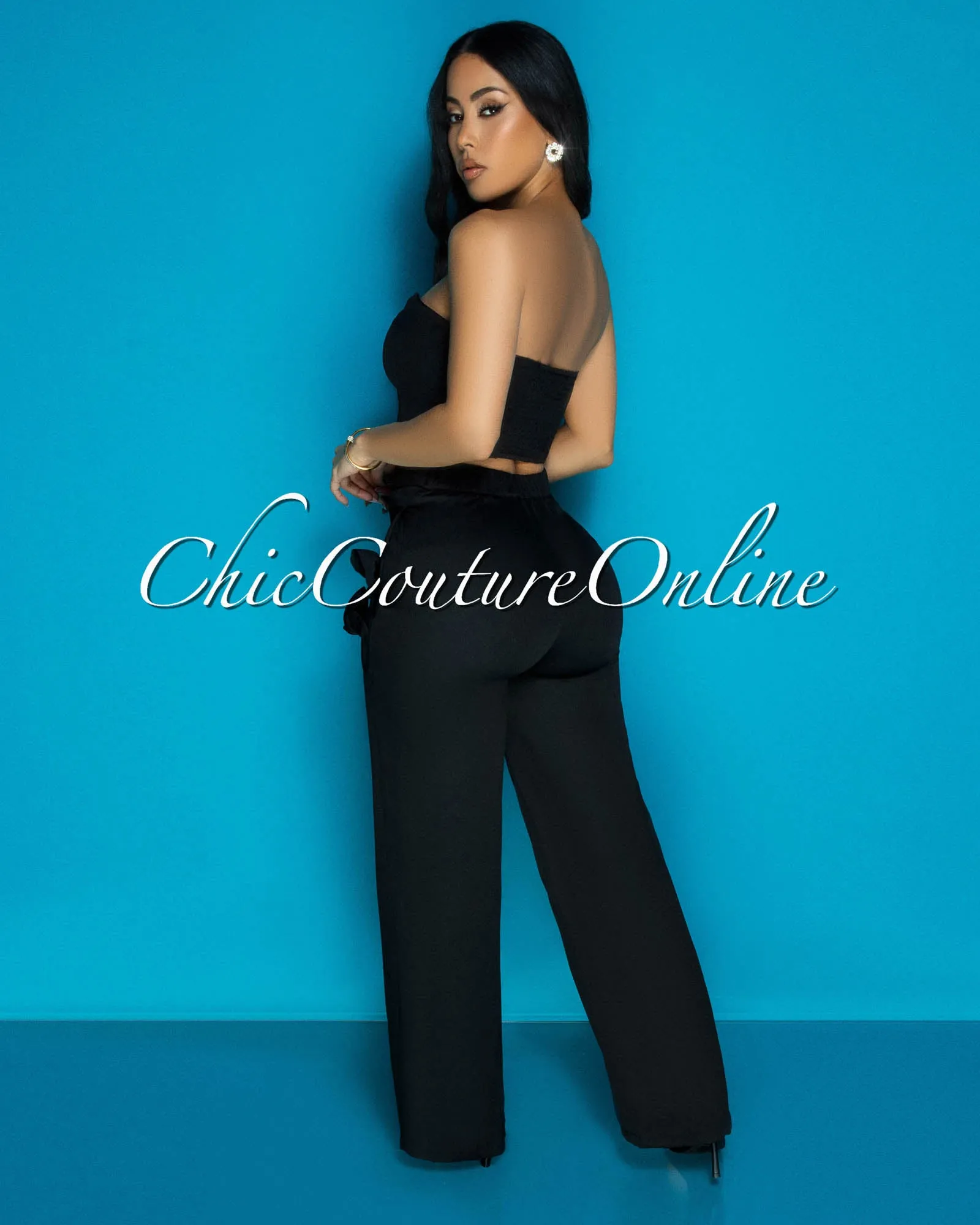 Paolina Black Flower Accent Top & Pants Set sold by Chic Couture product image thumbnail 4