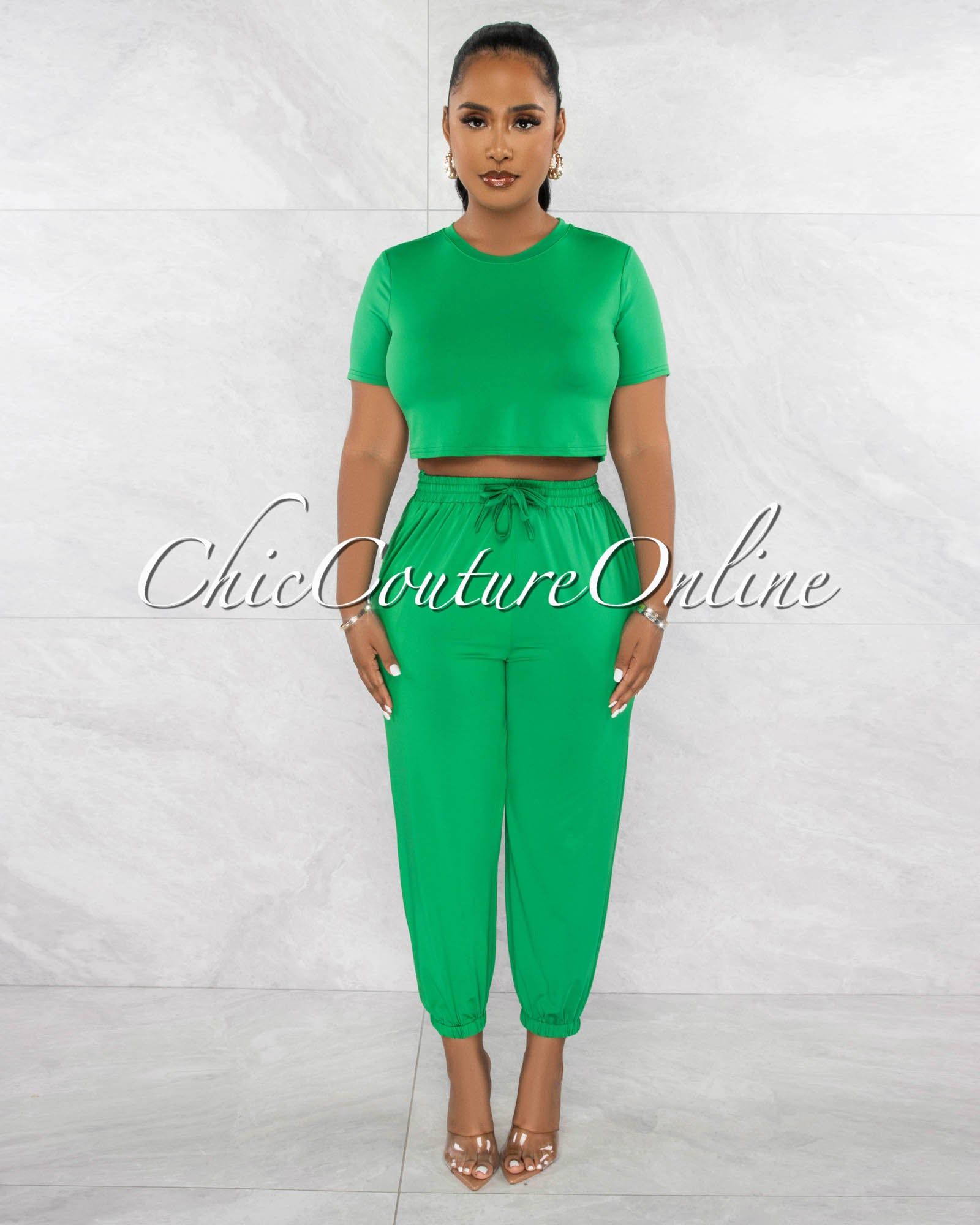 Haddie Green Crop Top & Joggers Set sold by Chic Couture product image thumbnail 2