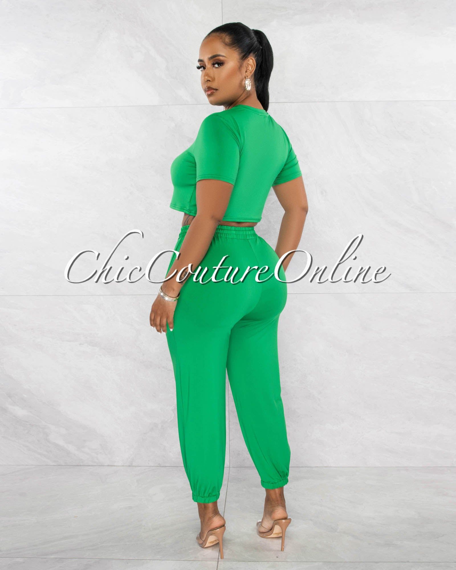 Haddie Green Crop Top & Joggers Set sold by Chic Couture product image thumbnail 3