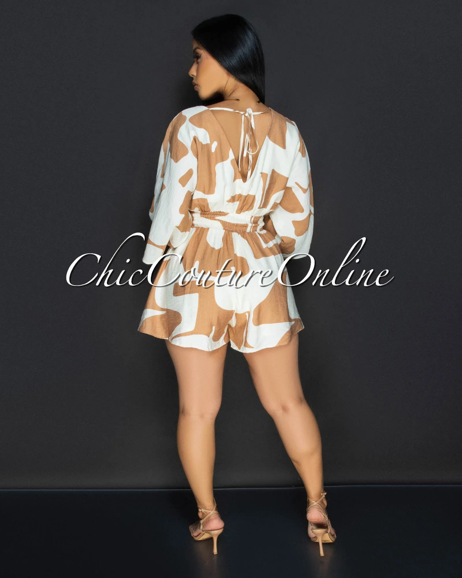 Emba Tan Beige Print Romper sold by Chic Couture product image thumbnail 5
