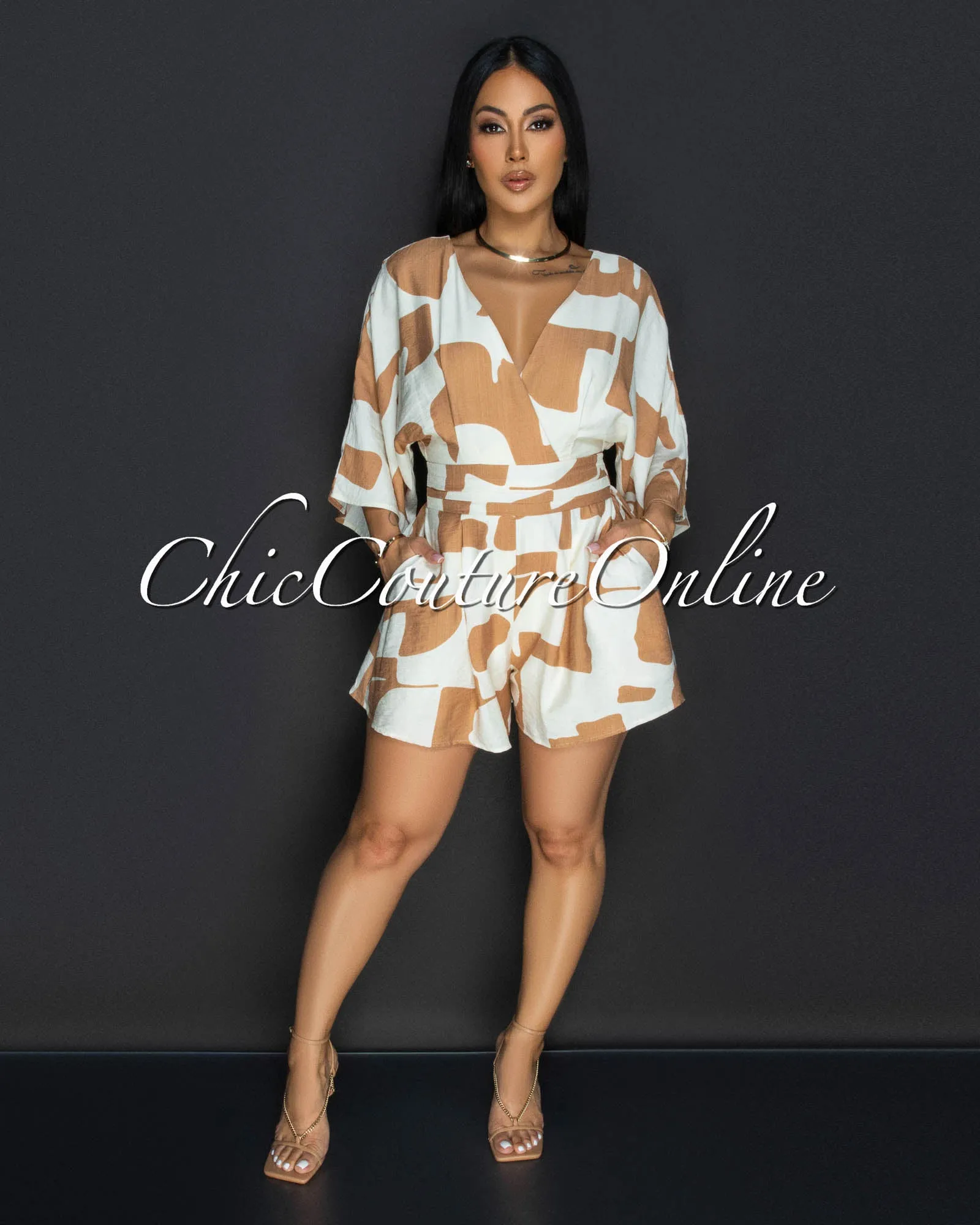 Emba Tan Beige Print Romper sold by Chic Couture product image thumbnail 2