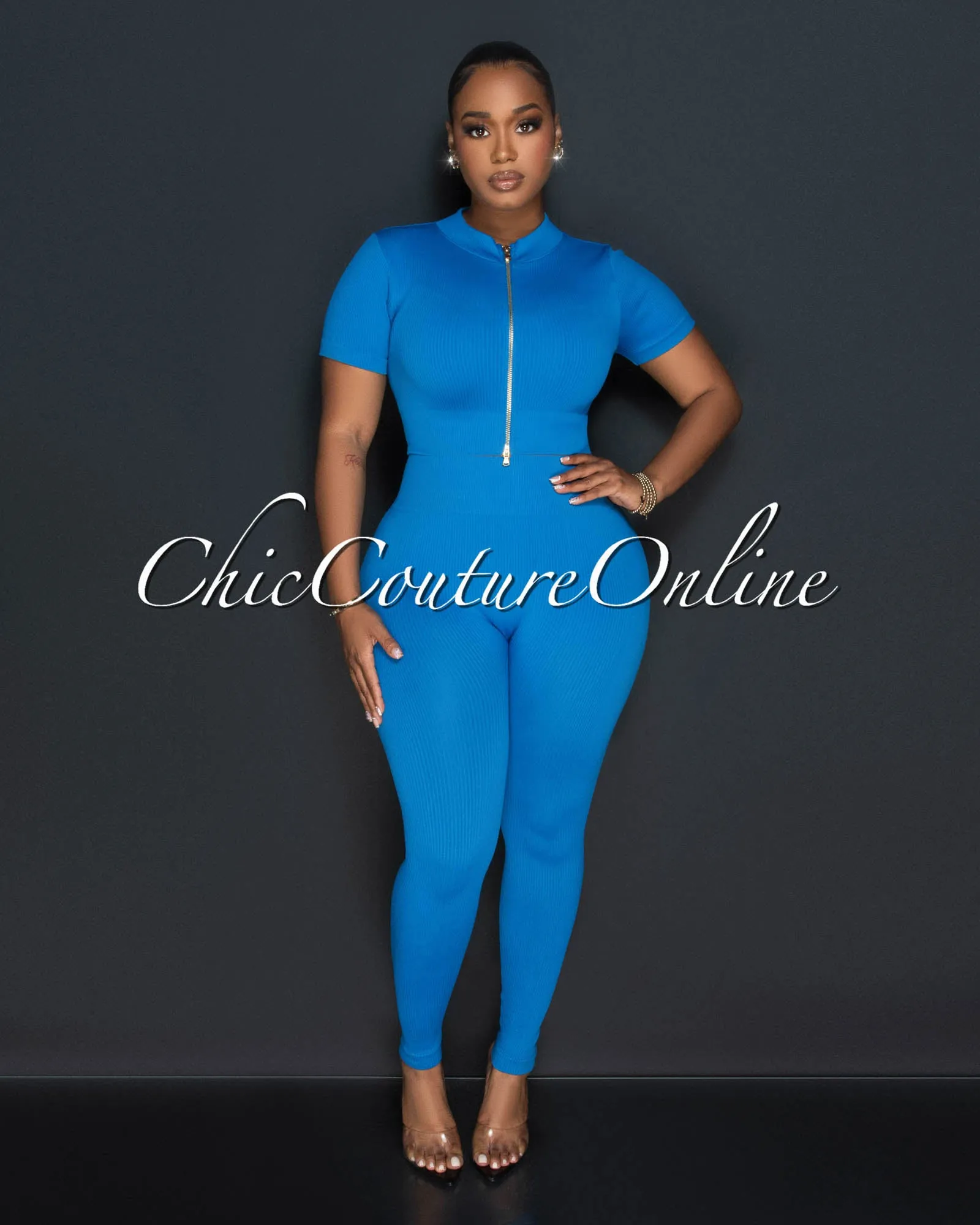 *Leola Teal Ribbed Crop Top & Leggings Sculpting Set sold by Chic Couture product image thumbnail 2