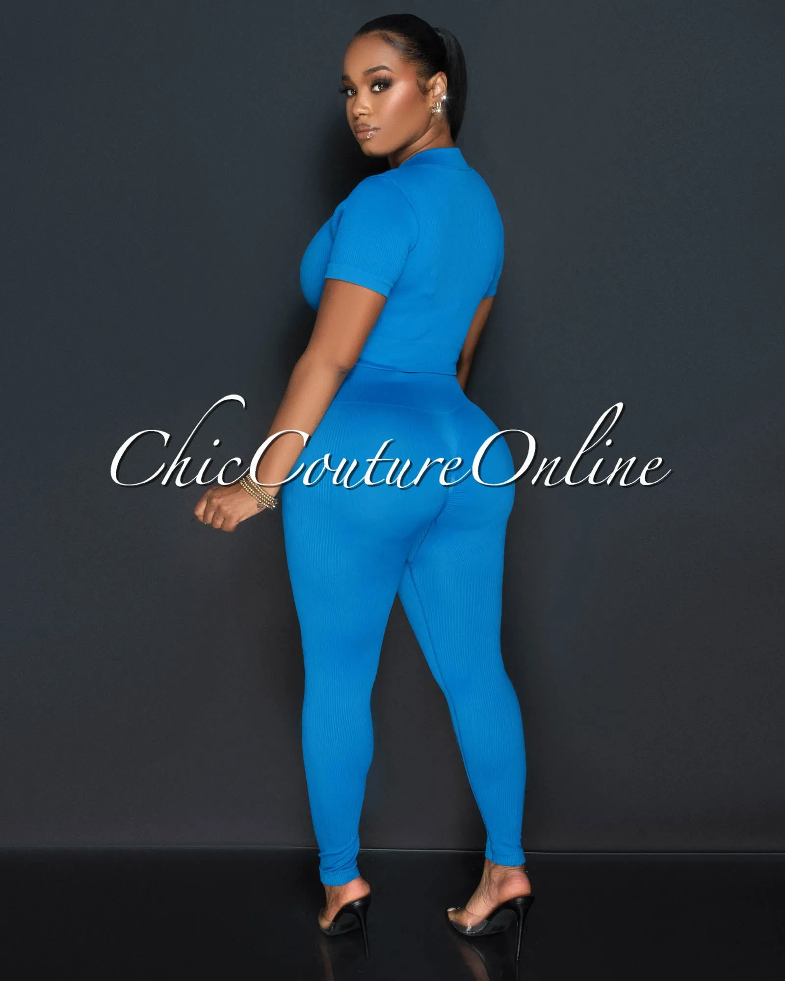 *Leola Teal Ribbed Crop Top & Leggings Sculpting Set sold by Chic Couture product image thumbnail 4