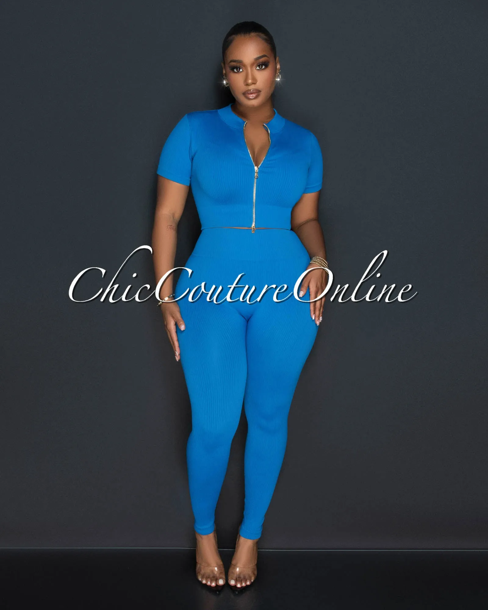*Leola Teal Ribbed Crop Top & Leggings Sculpting Set sold by Chic Couture
