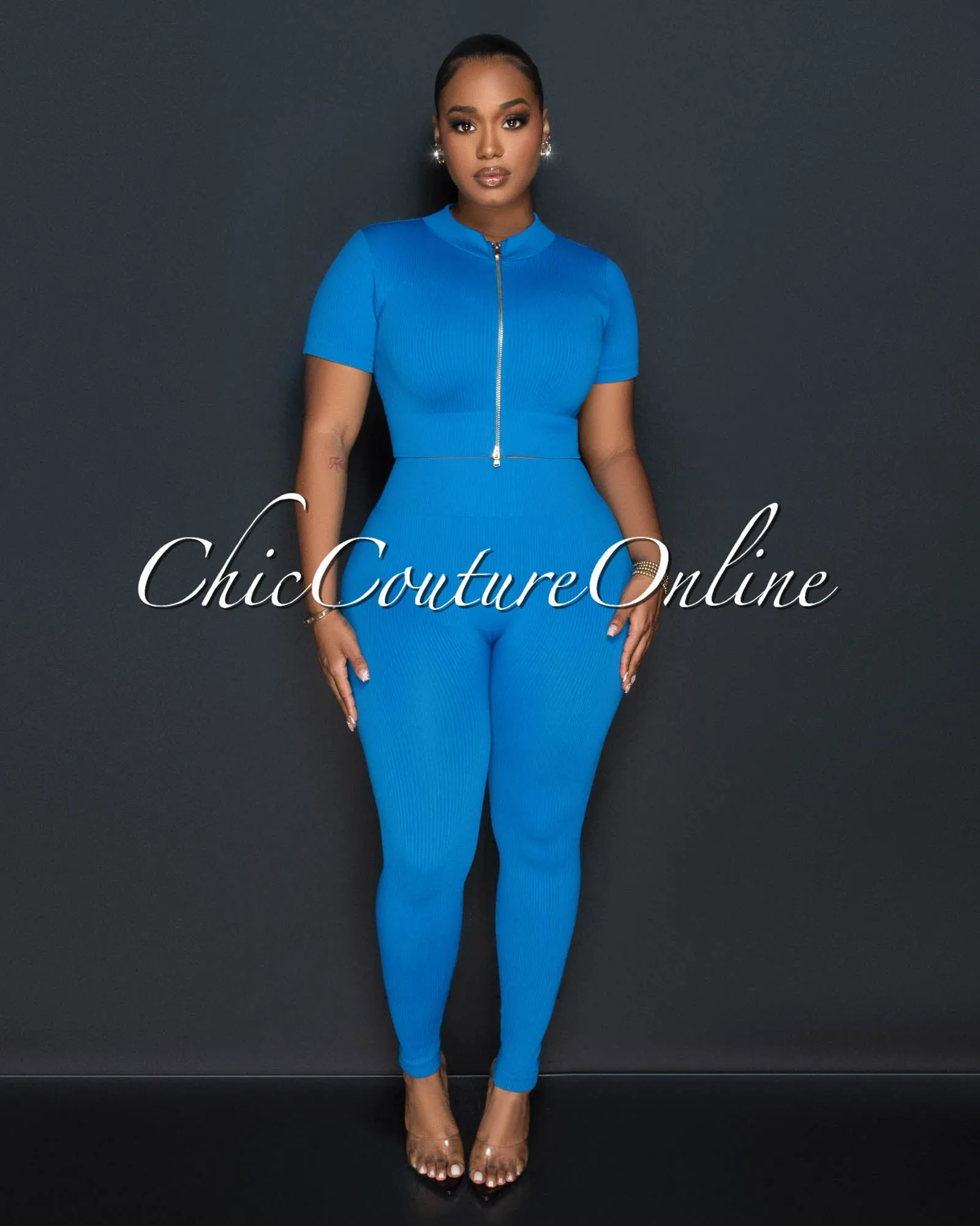 *Leola Teal Ribbed Crop Top & Leggings Sculpting Set sold by Chic Couture product image thumbnail 3