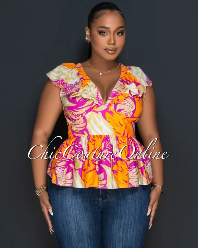 *Ozalia Fuchsia Floral Print Peplum Top sold by Chic Couture