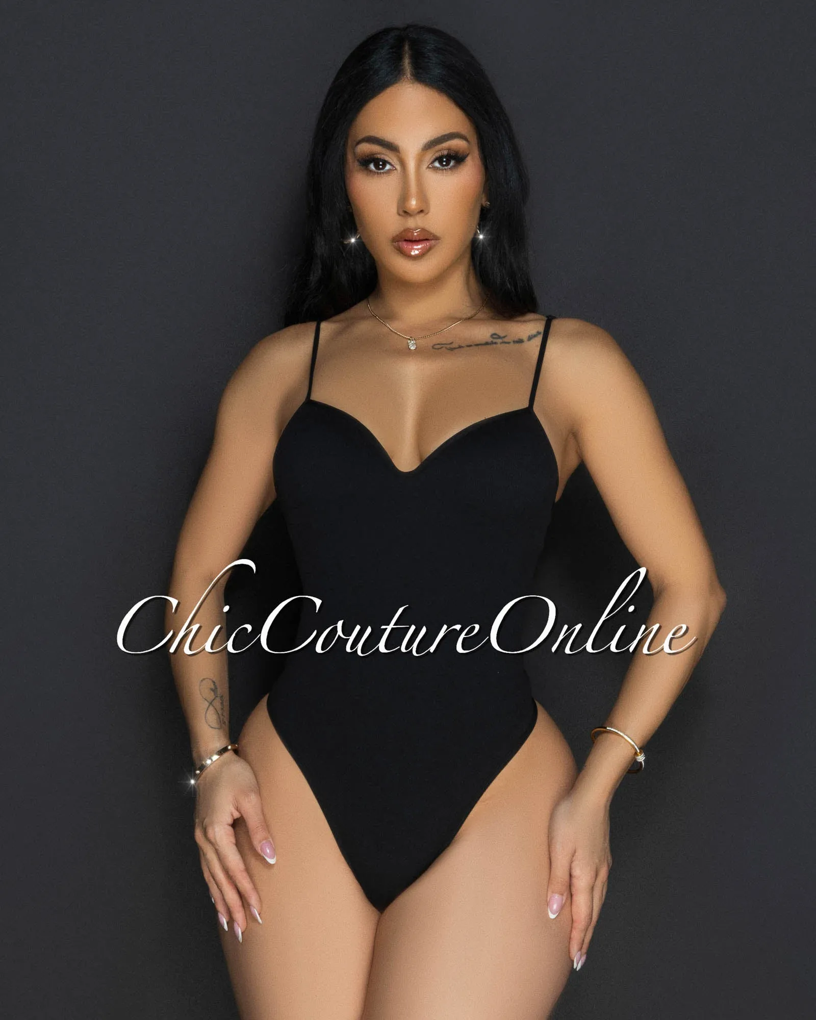 Toniya Black Ribbed Body-Con Bodysuit sold by Chic Couture product image thumbnail 2