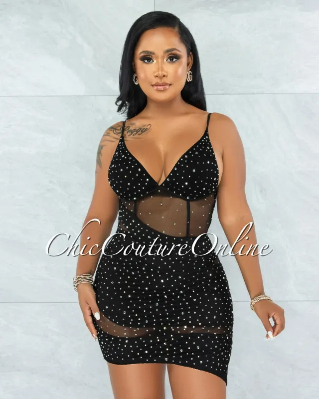 *Yovela Black Rhinestones Mesh Hi-Lo Dress sold by chic