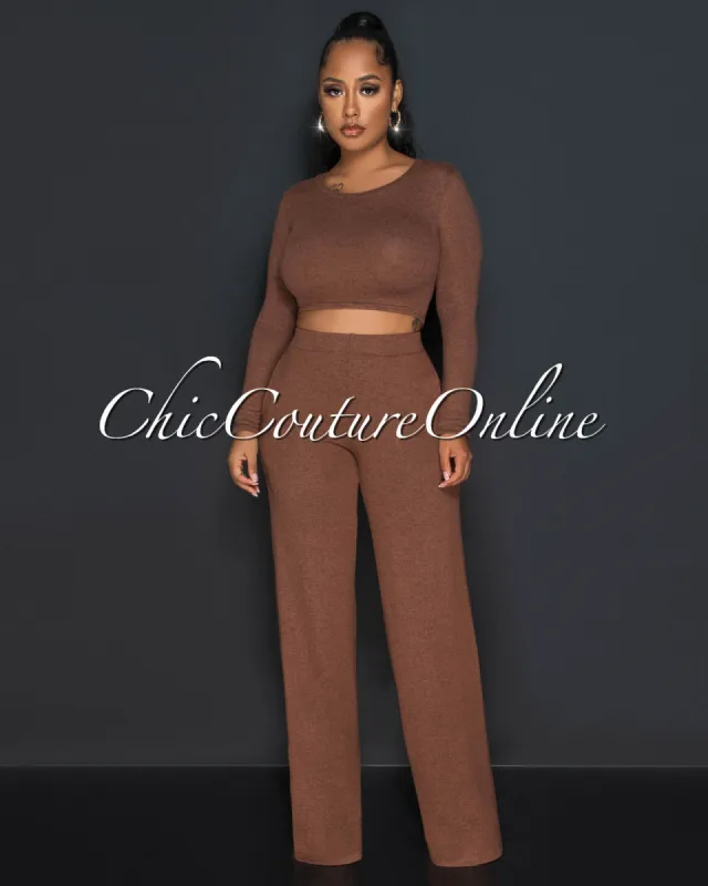Anisa Brown Crop Top & Wide Leg Pants Set sold by Chic Couture