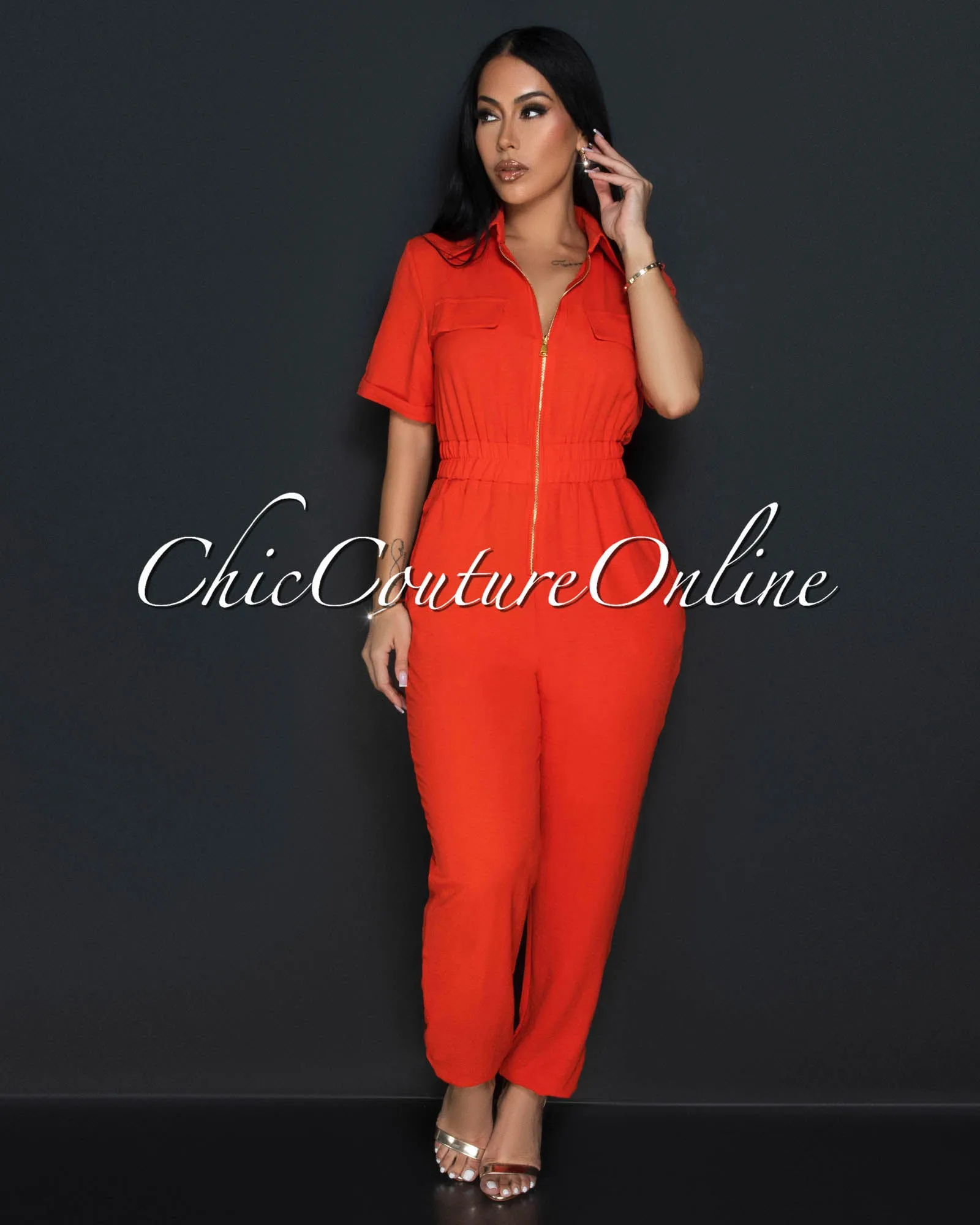 *Sumi Orange Utility Cargo Jumpsuit sold by Chic Couture product image thumbnail 2