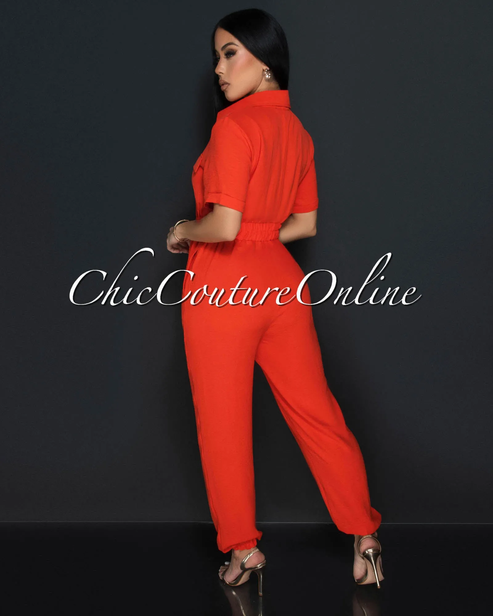 *Sumi Orange Utility Cargo Jumpsuit sold by Chic Couture product image thumbnail 3