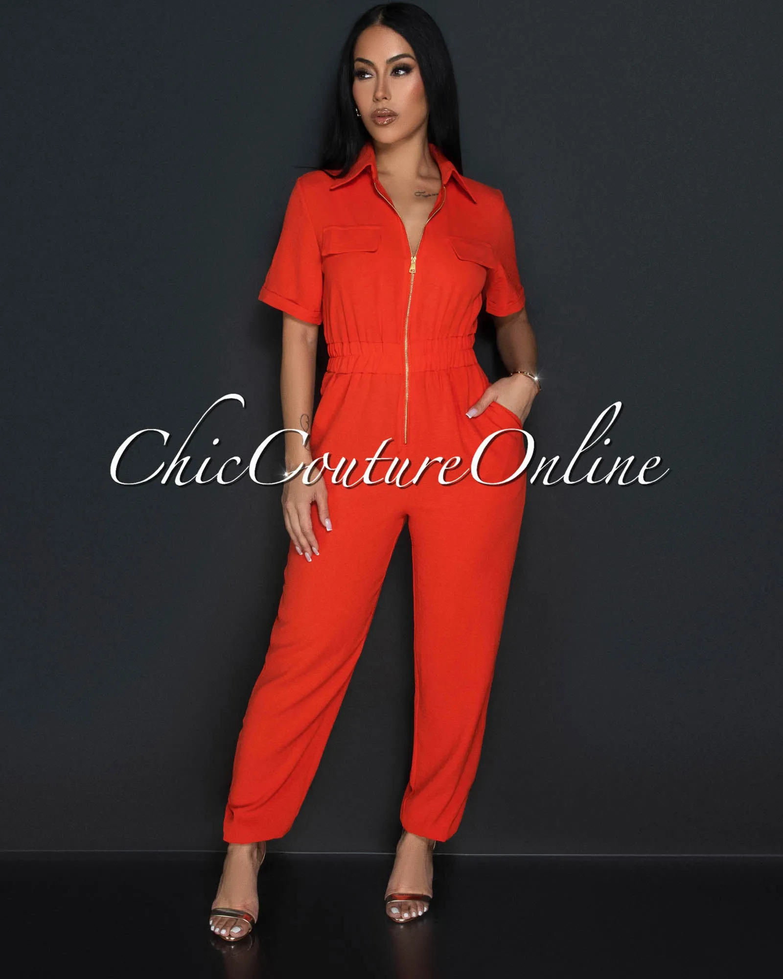*Sumi Orange Utility Cargo Jumpsuit sold by Chic Couture product image thumbnail 4