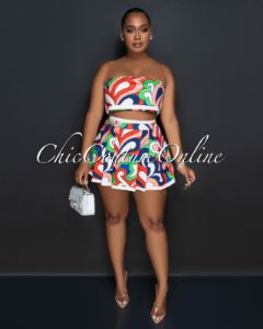 Naty Multi-Color Print Crop Top & Mini Pleated Skirt Set sold by Chic Couture