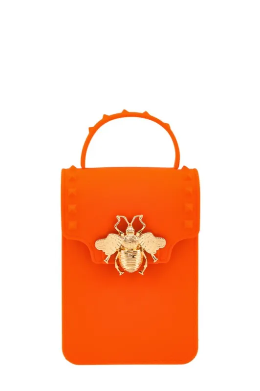 Stephany Orange Gold Bee Decorated Rectangular Jelly Bag sold by Chic Couture