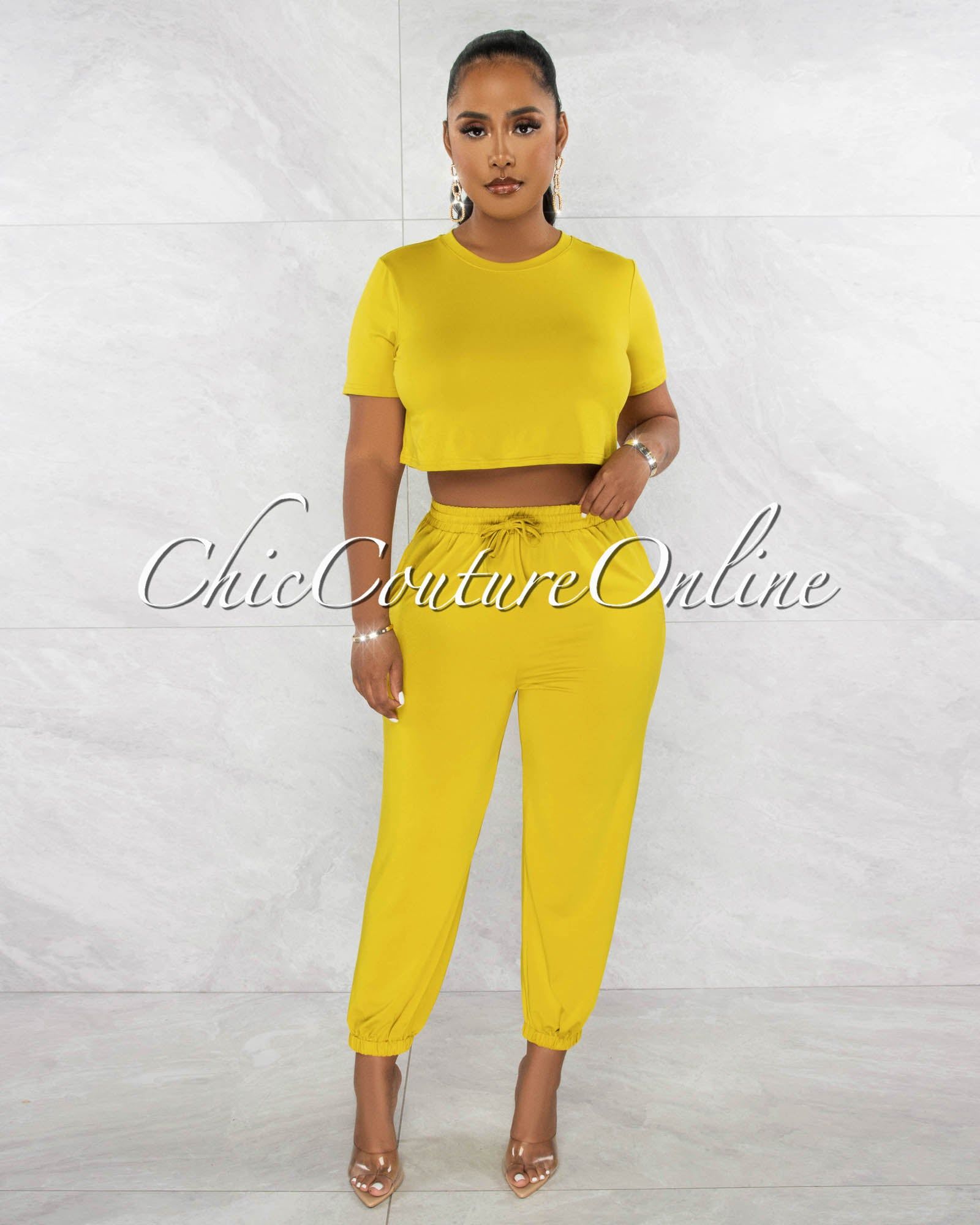 Haddie Mustard Crop Top & Joggers Set sold by Chic Couture product image thumbnail 2