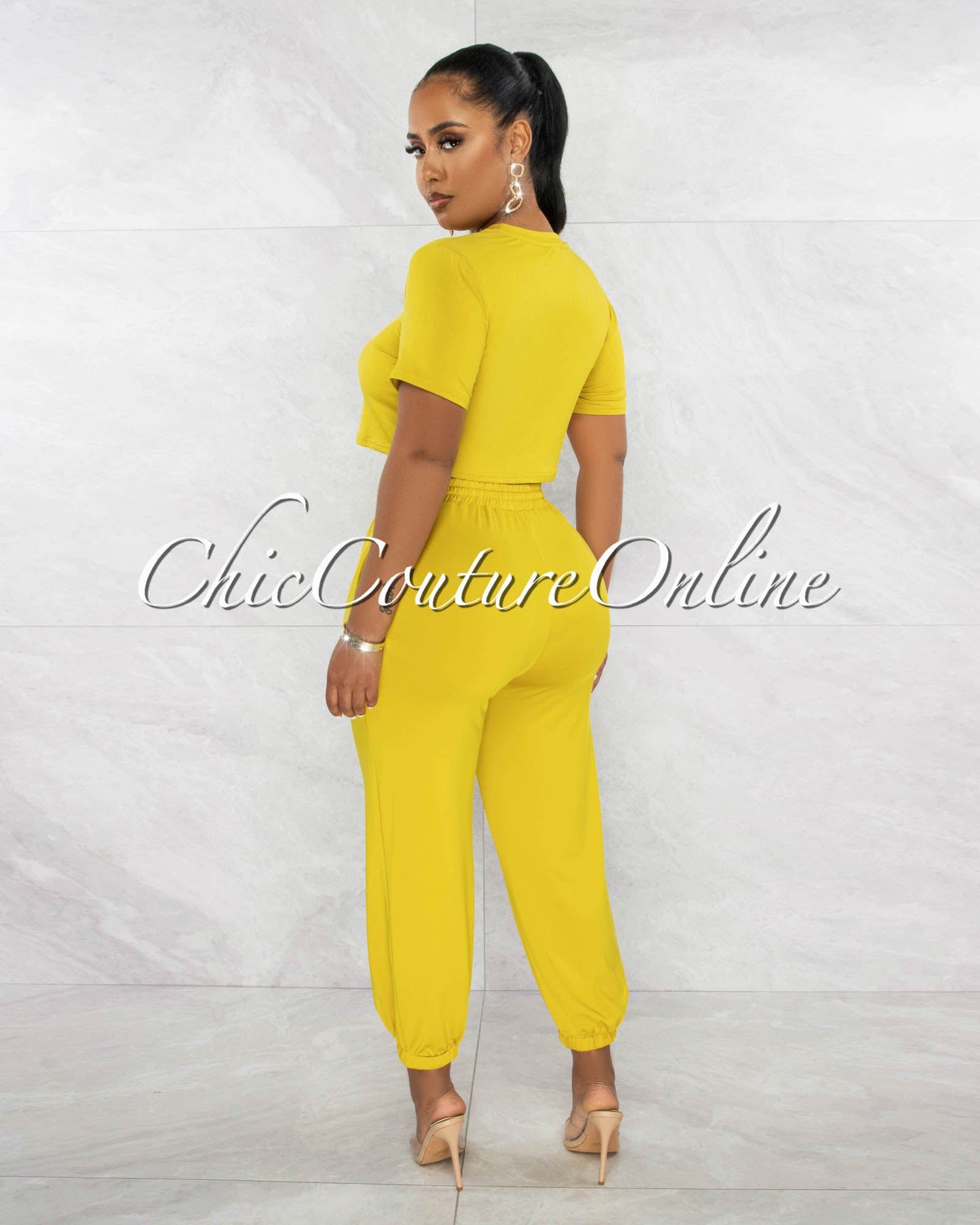 Haddie Mustard Crop Top & Joggers Set sold by Chic Couture product image thumbnail 3