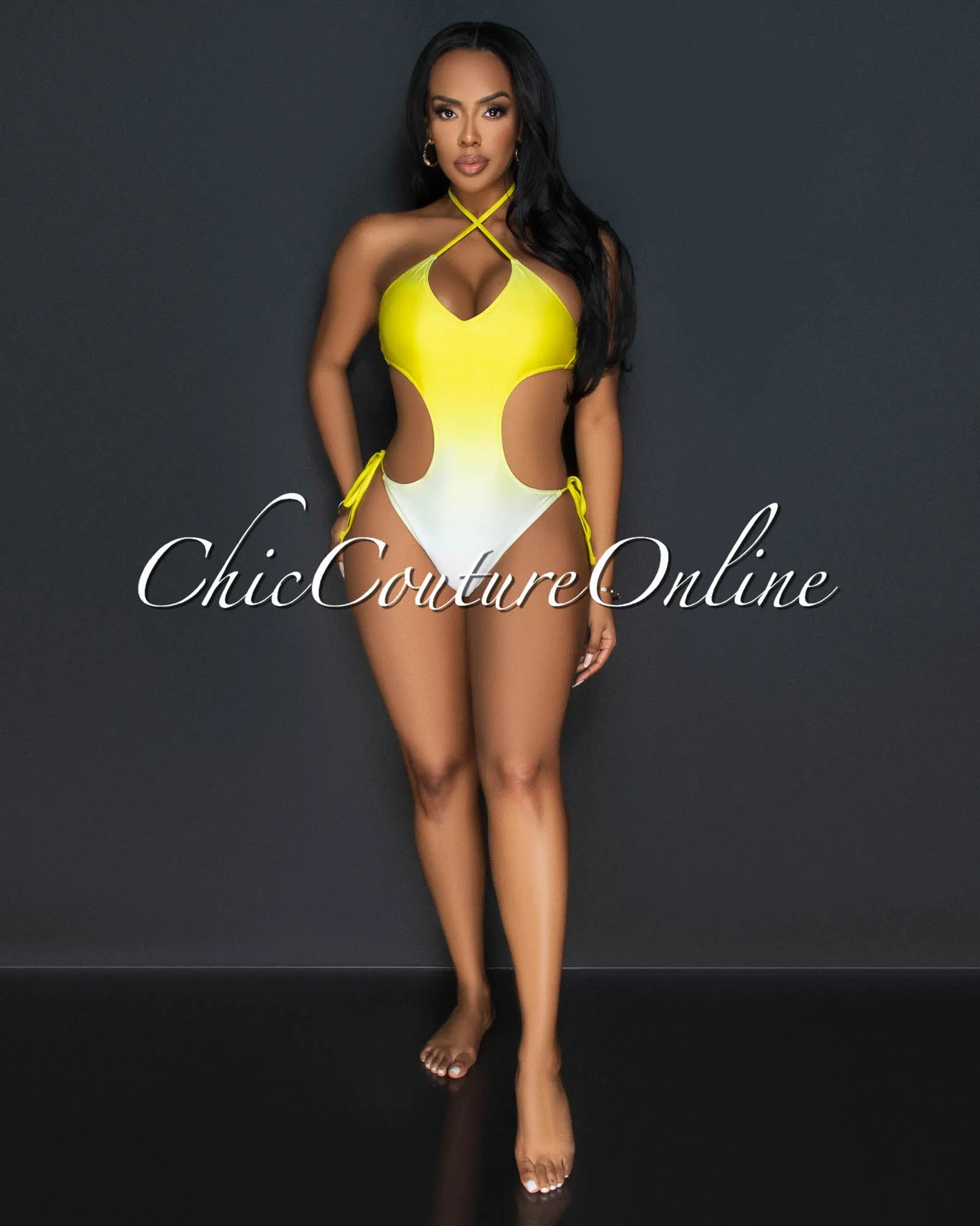 *Nona Yellow Ombre Halter Strappy One Piece Swimsuit sold by Chic Couture product image thumbnail 4