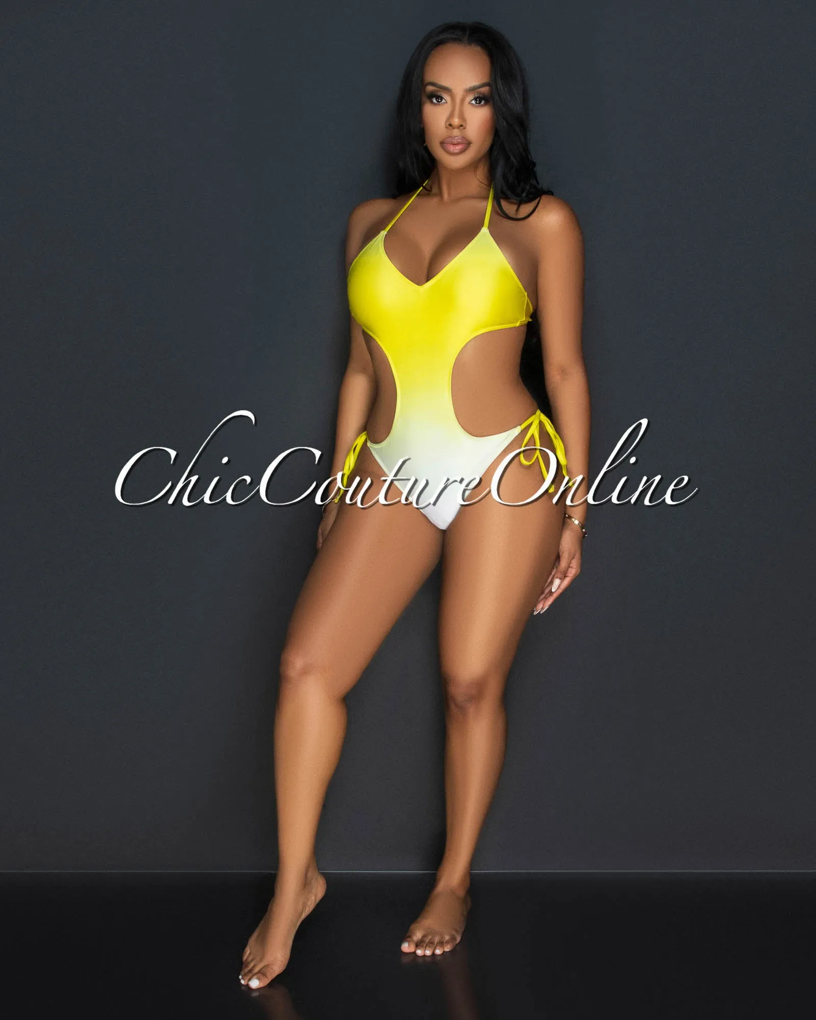 *Nona Yellow Ombre Halter Strappy One Piece Swimsuit sold by Chic Couture product image thumbnail 2