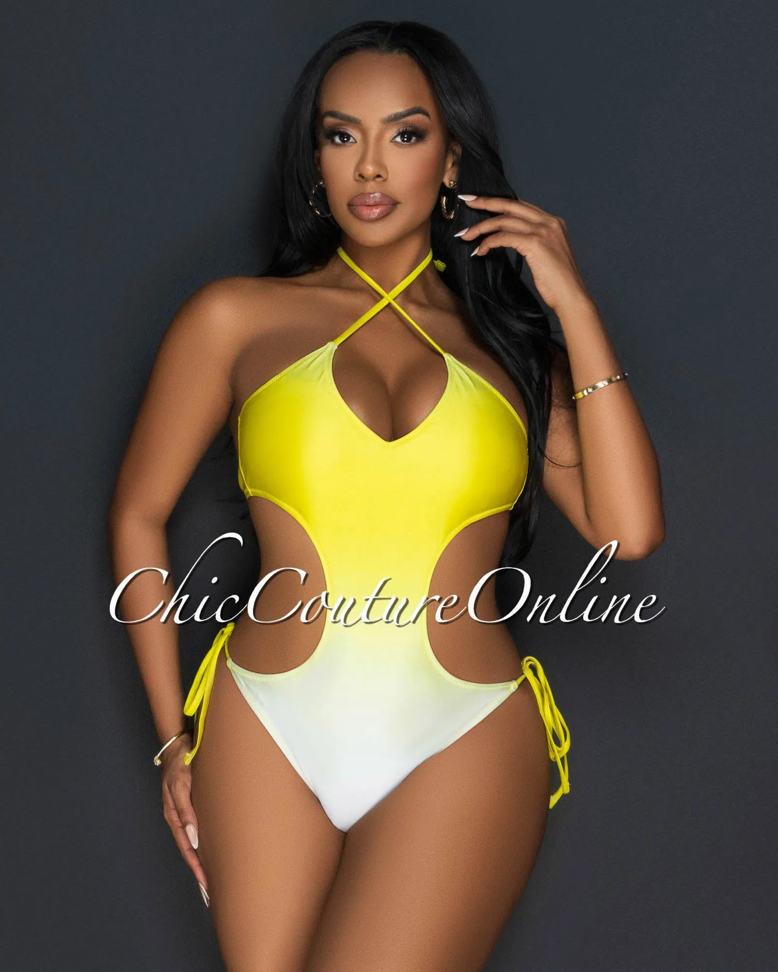 *Nona Yellow Ombre Halter Strappy One Piece Swimsuit sold by Chic Couture product image thumbnail 5