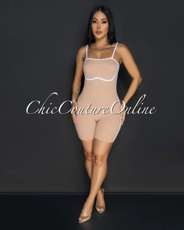 Jona Nude White Trim Sculpting Romper sold by Chic Couture
