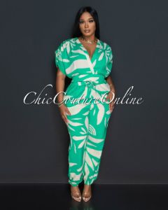 Indira Green Cream Crop Top & Jogger Pants Set sold by Chic Couture