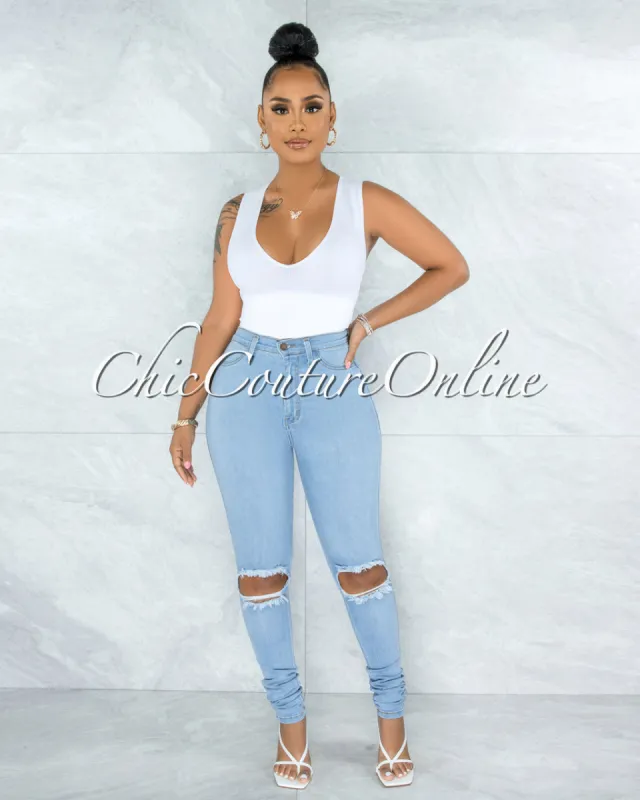 *Shana Light Wash Denim High-Waist Destroyed Skinny Jeans sold by Chic Couture