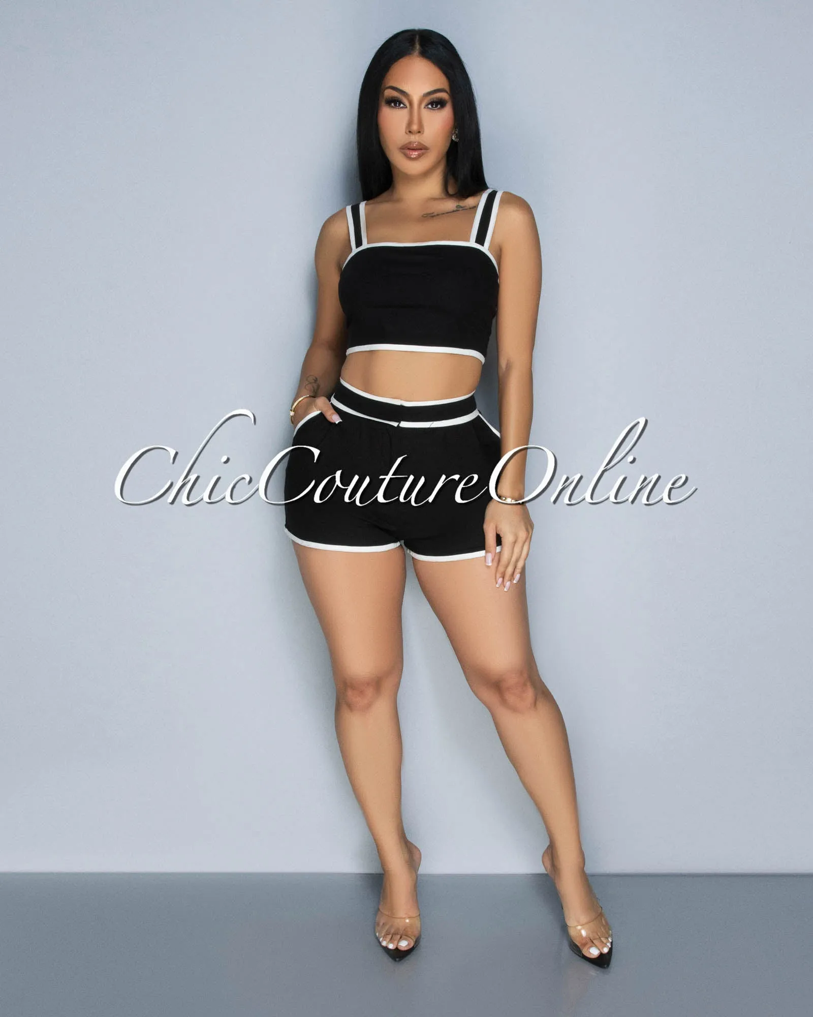 *Lexley Black White Crop Top & Shorts Set sold by Chic Couture