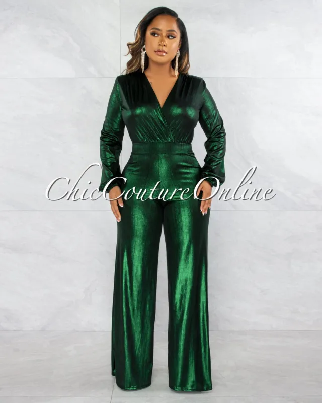 *Delicia Black Green Shimmer Jumpsuit sold by Chic Couture