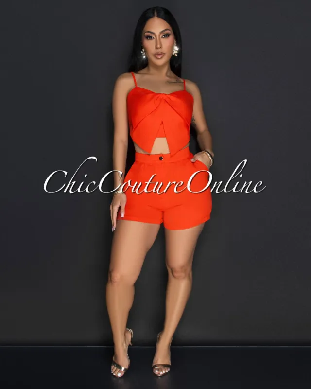Pluma Tomato Flower Spaghetti Strap Crop Top & Shorts Set sold by Chic Couture