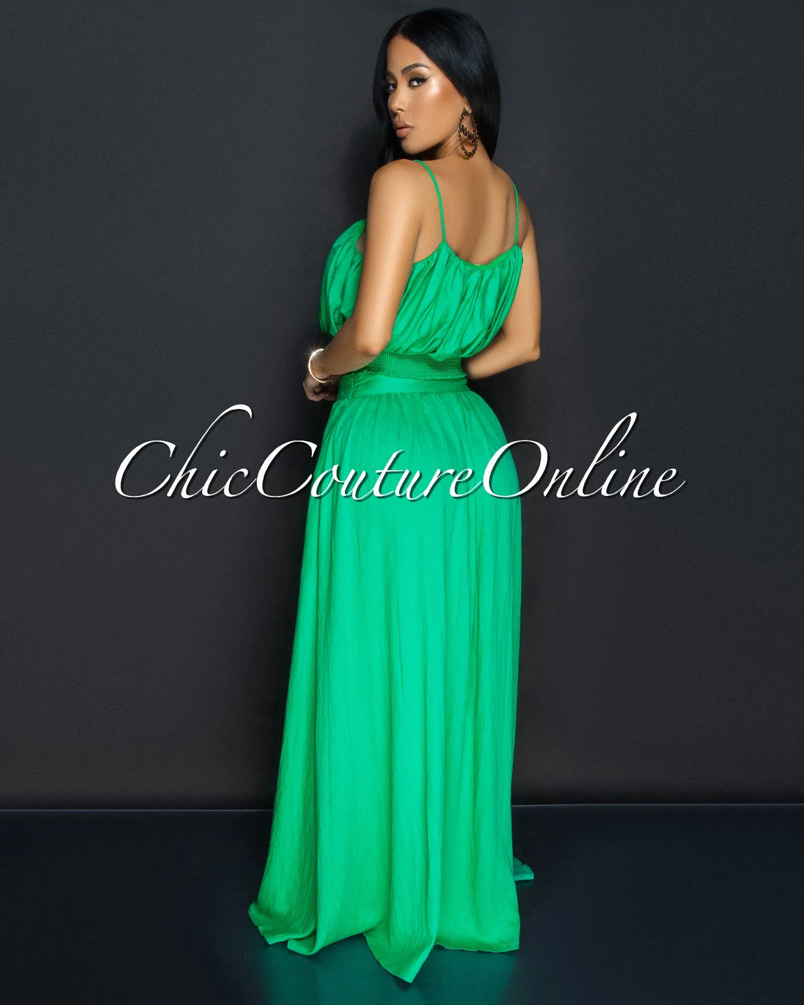 Danaye Green Crop Top & Flared Skirt Two Piece Set sold by Chic Couture product image thumbnail 4