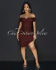 *Linna Brown Ruched Off-The Shoulder Dress sold by Chic Couture