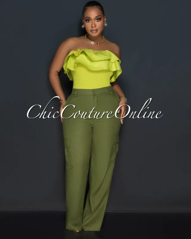 *Kerly Olive Green Cargo Linen Pants sold by Chic Couture