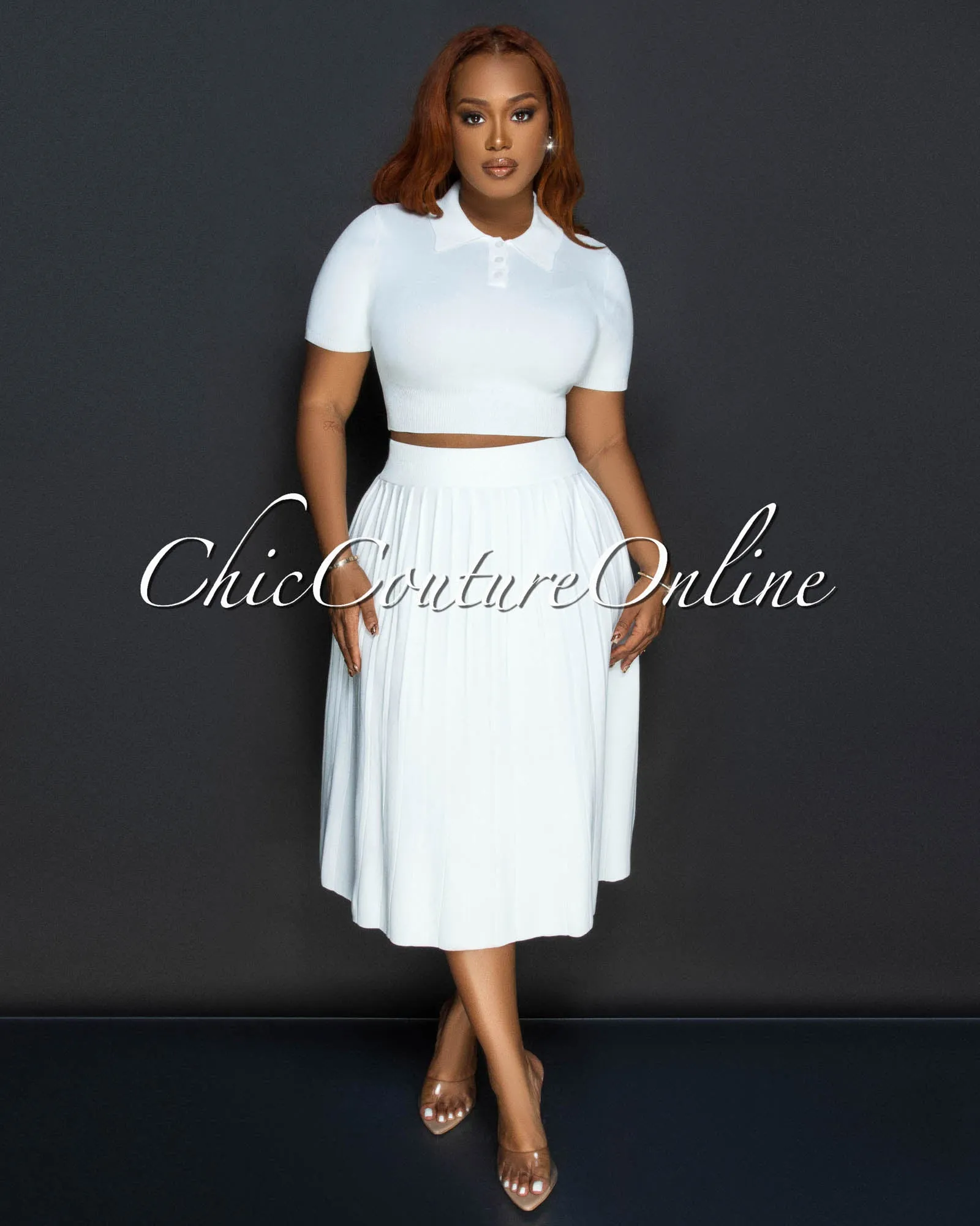 Senna White Tennis Crop Top & Skirt Set sold by Chic Couture
