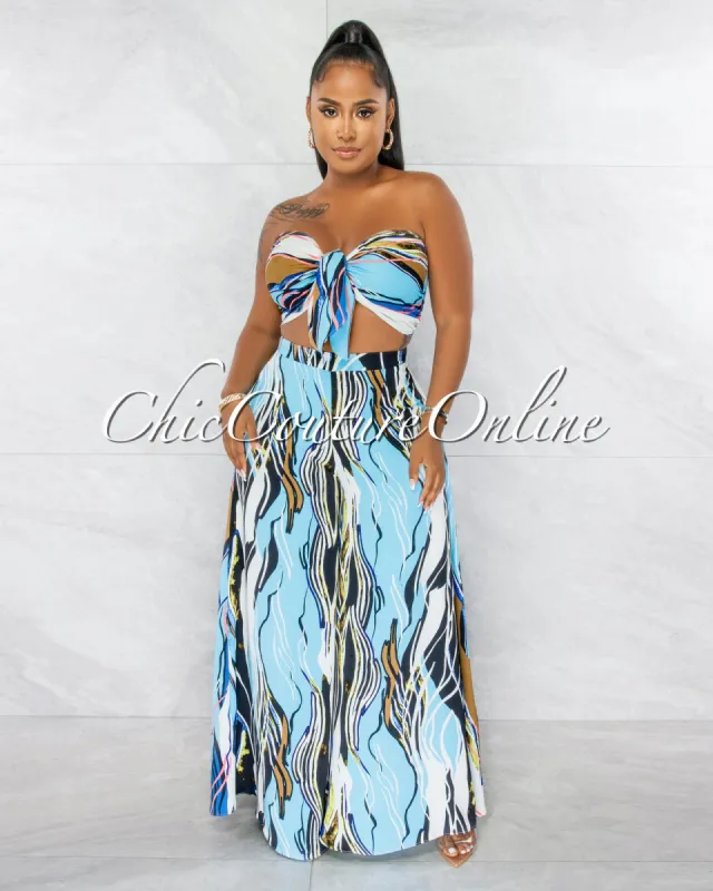 *Rickie Blue Multi-Color Print Crop Top & Wide Pants Set sold by Chic Couture