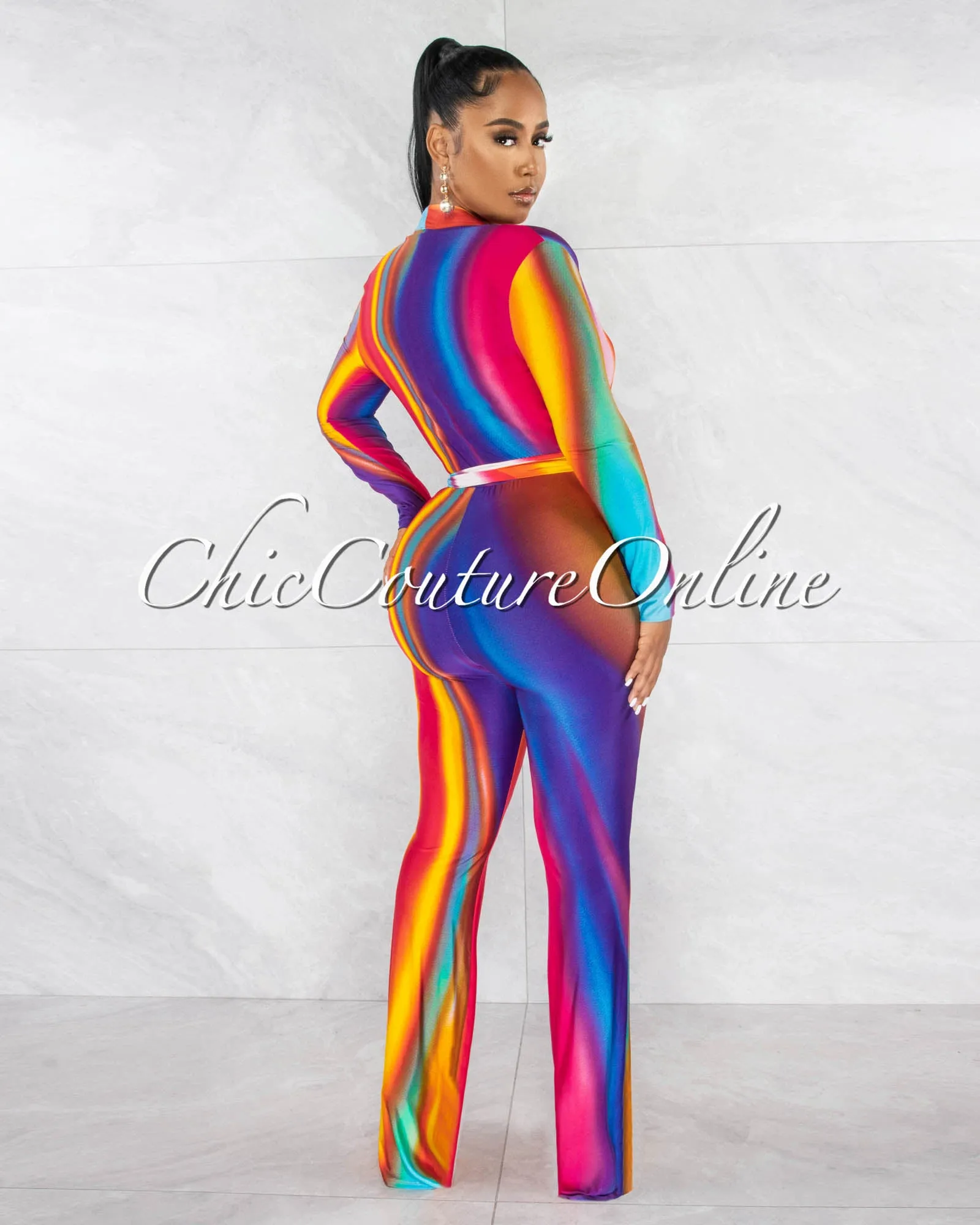 *Cecilia Multi-Color Ombre Deep V-Neck Jumpsuit sold by Chic Couture product image thumbnail 3
