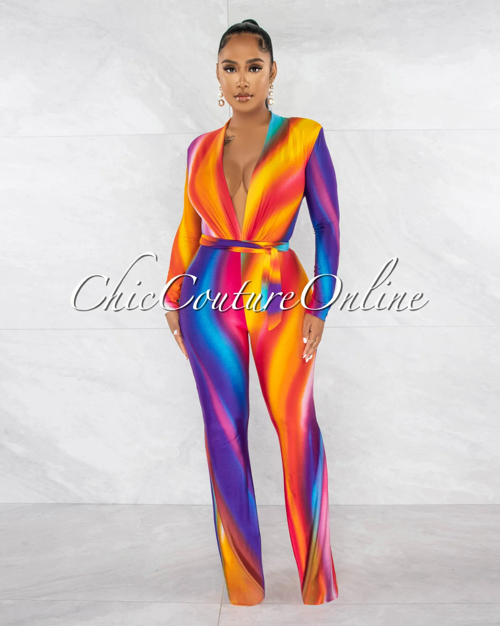 *Cecilia Multi-Color Ombre Deep V-Neck Jumpsuit sold by Chic Couture product image thumbnail 2